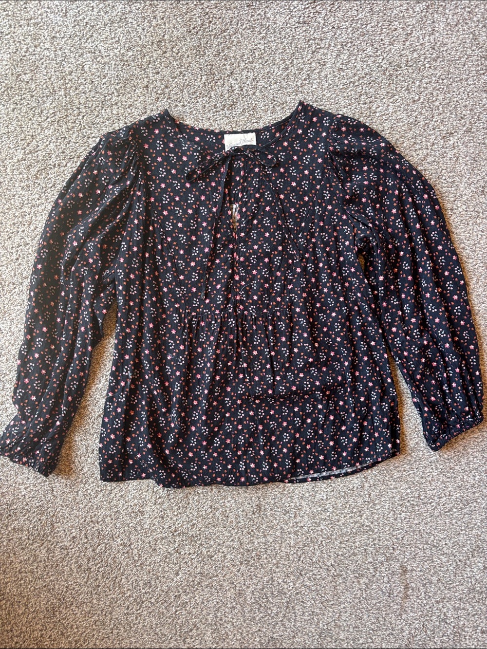 Universal Thread Black Floral Peasant Blouse with Pink and White Blossoms